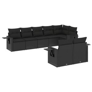 vidaXL 8 Piece Garden Sofa Set with Cushions Black Poly Rattan