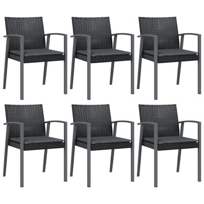 vidaXL Garden Chairs with Cushions 6 pcs Black 56.5x57x83 cm Poly Rattan