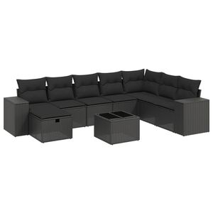 vidaXL 8 Piece Garden Sofa Set with Cushions Black Poly Rattan