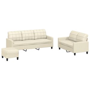 vidaXL 3 Piece Sofa Set with Cushions Cream Faux Leather