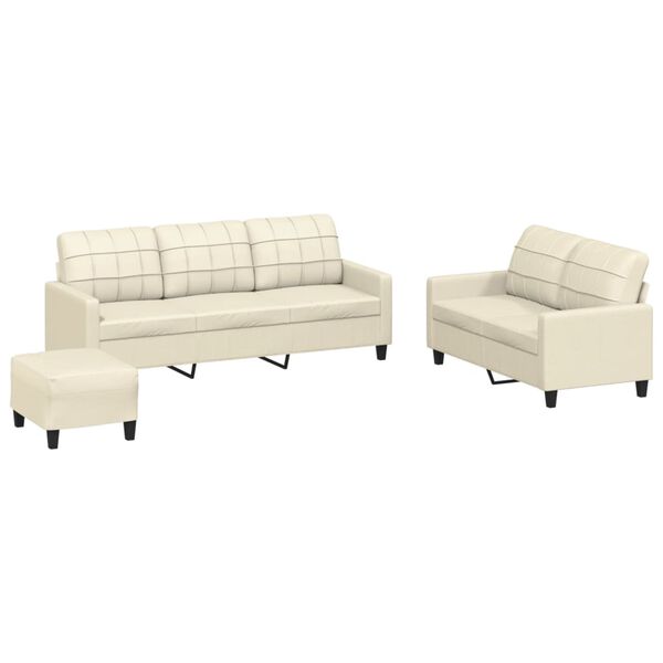 vidaXL 3 Piece Sofa Set with Cushions Cream Faux Leather