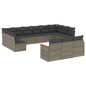vidaXL 13 Piece Garden Sofa Set with Cushions Grey Poly Rattan