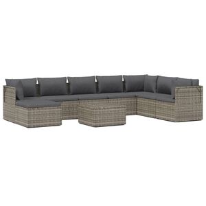 vidaXL 9 Piece Garden Lounge Set with Cushions Grey Poly Rattan