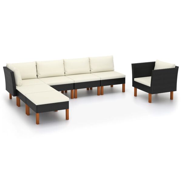 vidaXL 7 Piece Garden Lounge Set Poly Rattan and Eucalyptus Wood Black