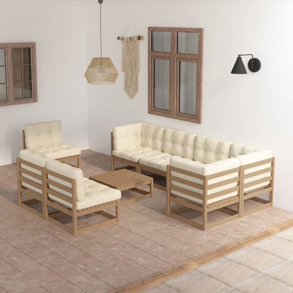 vidaXL 9 Piece Garden Lounge Set with Cushions Solid Pinewood
