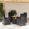 vidaXL 5 Piece Garden Dining Set with Cushions Black Poly Rattan