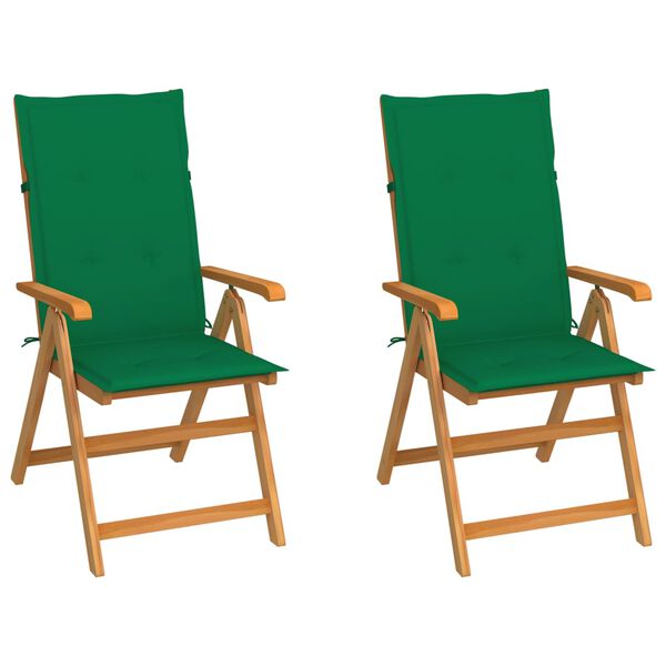 vidaXL Garden Chairs 2 pcs with Green Cushions Solid Teak Wood