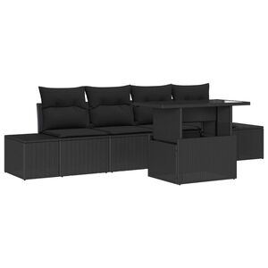vidaXL Garden Sofa Set 5 pcs Black Poly Rattan & Powder-Coated Steel