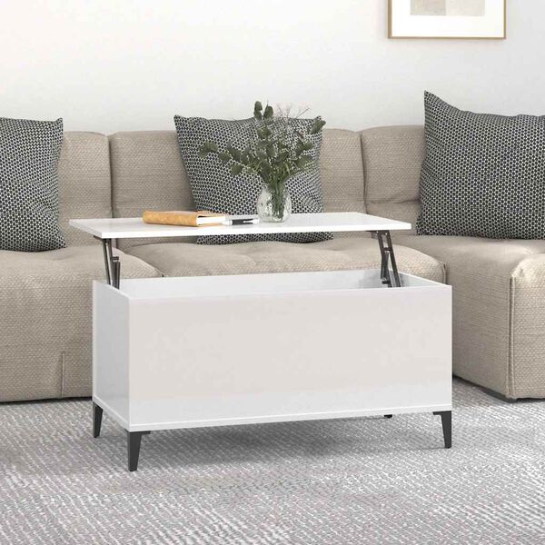 vidaXL Coffee Table High Gloss White 90x44.5x45 cm Engineered Wood