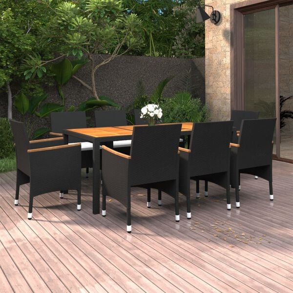 vidaXL 9 Piece Garden Dining Set Poly Rattan Black