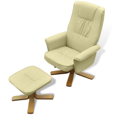 vidaXL Armchair with Footrest Cream White Faux Leather