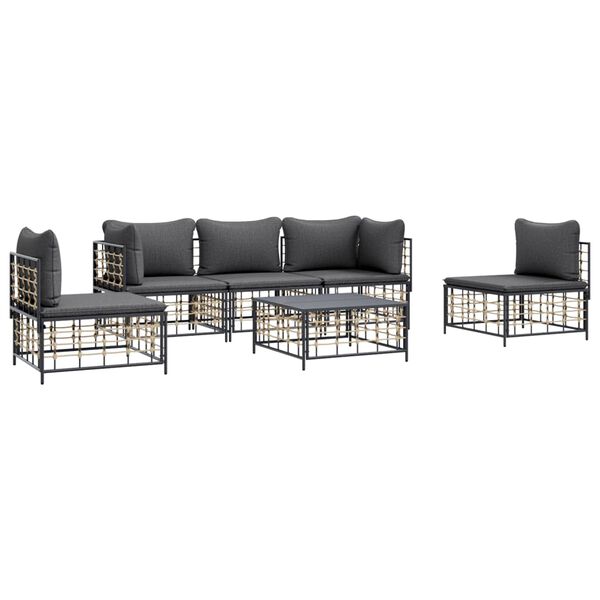 vidaXL 6 Piece Garden Lounge Set with Cushions Anthracite Poly Rattan