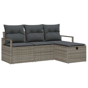vidaXL Garden Sofa Set with Cushion 4 pcs Grey Poly rattan