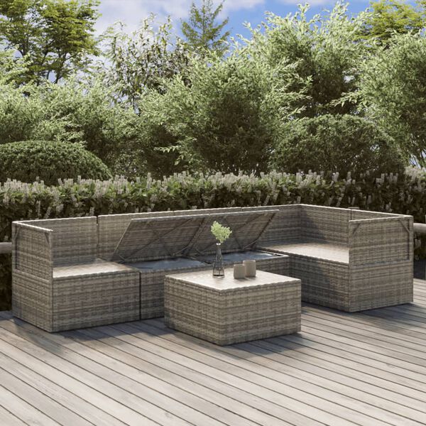 vidaXL 6 Piece Garden Lounge Set with Cushions Grey Poly Rattan