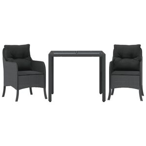 vidaXL 3 Piece Garden Dining Set with Cushions Black Poly Rattan