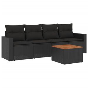 vidaXL 5 Piece Garden Sofa Set with Cushions Black Poly Rattan