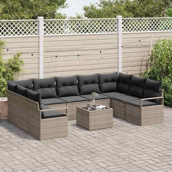 vidaXL Sofa Set with Cushion 10 pcs Light Grey Poly Rattan