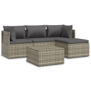 vidaXL 5 Piece Garden Lounge Set with Cushions Grey Poly Rattan