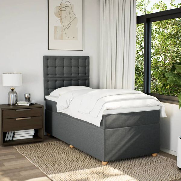 vidaXL Box Spring Bed with Mattress Dark Grey King Single Fabric
