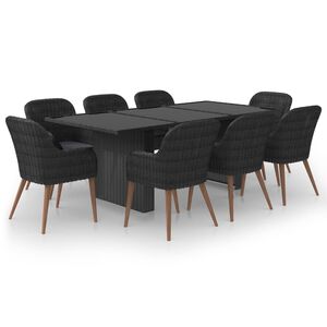 vidaXL 9 Piece Garden Dining Set Poly Rattan Black