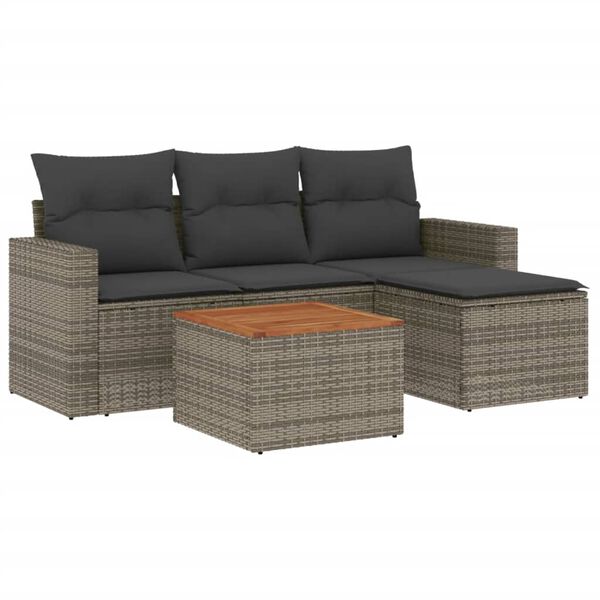 vidaXL 5 Piece Garden Sofa Set with Cushions Grey Poly Rattan