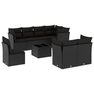 vidaXL 9 Piece Garden Sofa Set with Cushions Black Poly Rattan