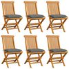 vidaXL Folding Chairs with Grey Cushions 6 pcs Solid Teak Wood