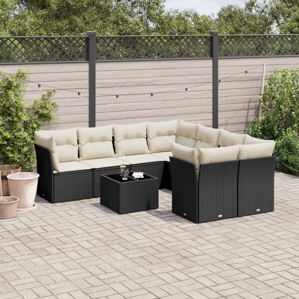 vidaXL 9 Piece Garden Sofa Set with Cushions Black Poly Rattan