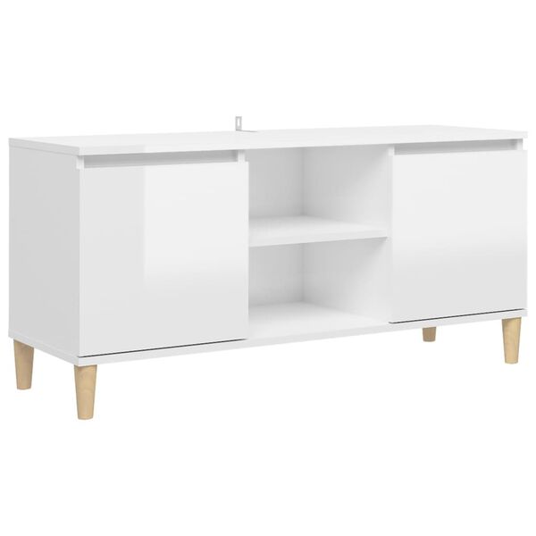 vidaXL TV Cabinet & Solid Wood Legs High Gloss White 103.5x35x50 cm