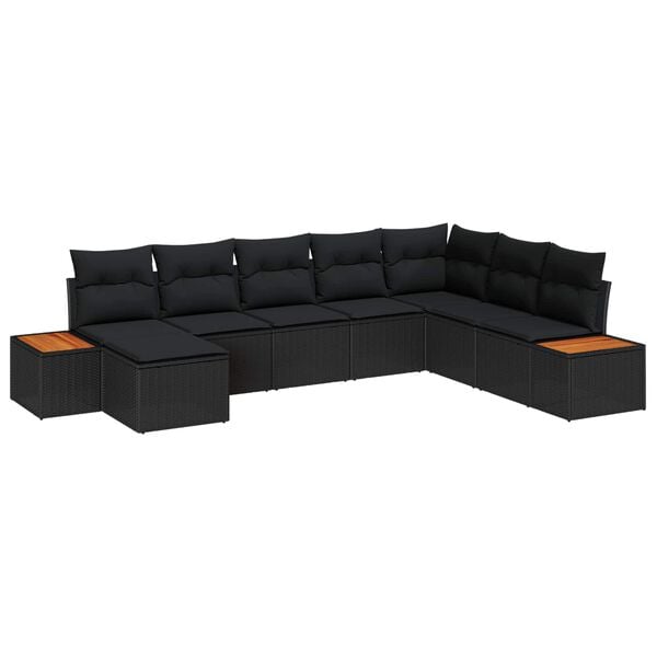 vidaXL Garden Sofa Set with Cushion 9 pcs Black Poly Rattan