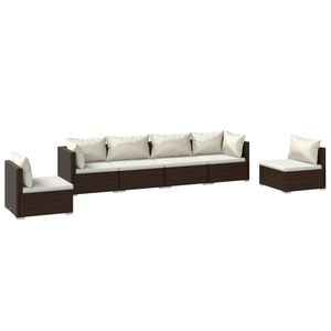 vidaXL 6 Piece Garden Lounge Set with Cushions Poly Rattan Brown