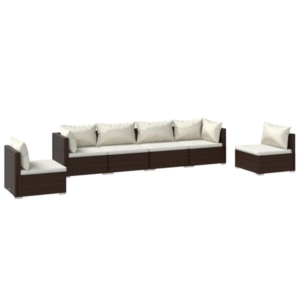 vidaXL 6 Piece Garden Lounge Set with Cushions Poly Rattan Brown