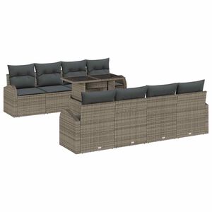 vidaXL Garden Sofa Set with Cushion Manual 9 pcs Grey Poly Rattan