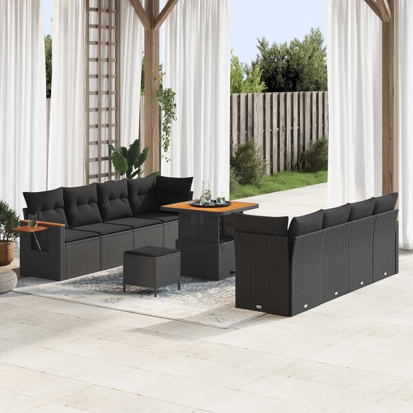 vidaXL Garden Sofa Set with Cushion 11 pcs Black