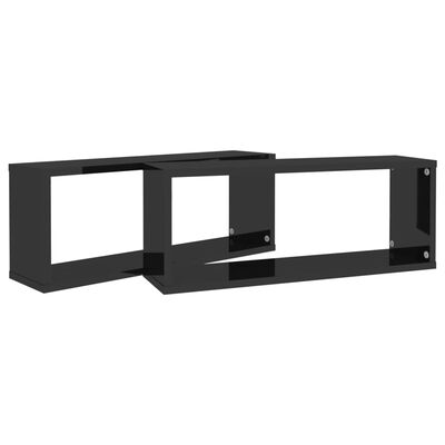 vidaXL Wall Cube Shelf 2 pcs High Gloss Black 60x15x23 cm Engineered Wood
