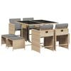 vidaXL 9 Piece Garden Dining Set with Cushions Mix Beige Poly Rattan