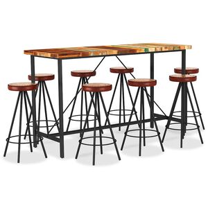 vidaXL 9 Piece Bar Set Solid Reclaimed Wood, Genuine Leather & Canvas