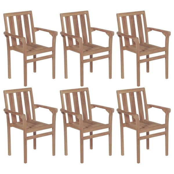 vidaXL Stackable Garden Chairs with Cushions 6 pcs Solid Teak Wood