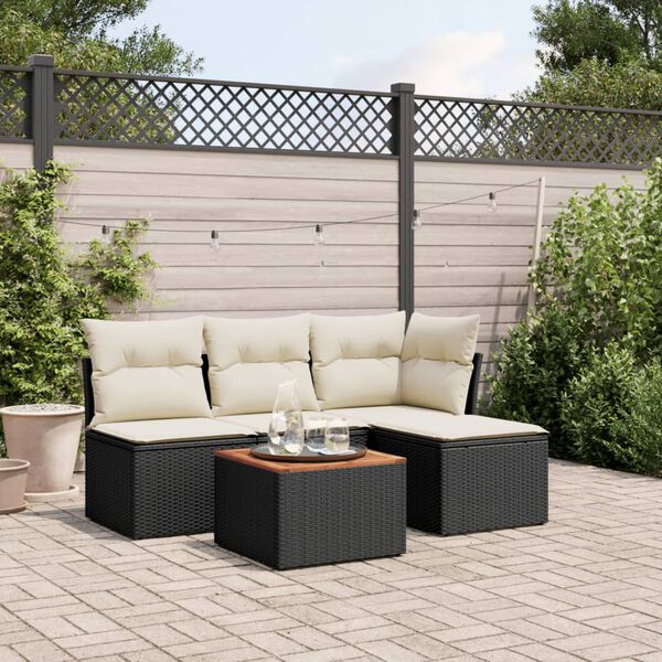 vidaXL 5 Piece Garden Sofa Set with Cushions Black Poly Rattan