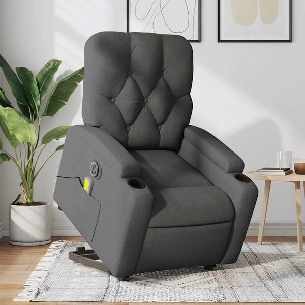 vidaXL Electric Stand up Massage Recliner Chair Dark Grey Fabric