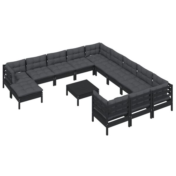 vidaXL 13 Piece Garden Lounge Set with Cushions Black Pinewood