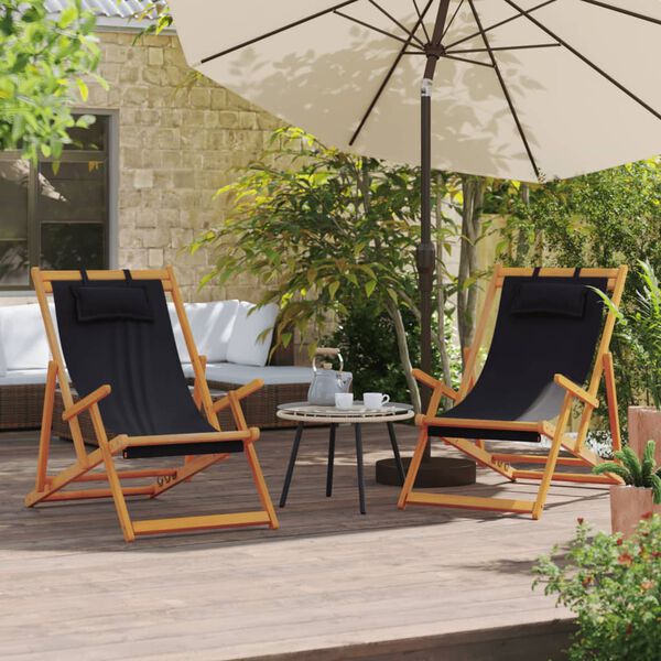 vidaXL Folding Beach Chairs 2 pcs Black Fabric