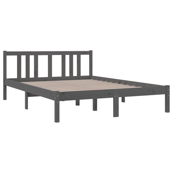 vidaXL Bed Frame without Mattress Grey Solid Wood 135x190 cm Double Double
