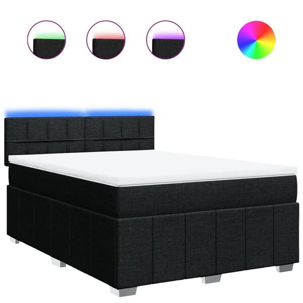 vidaXL Box Spring Bed with Mattress Black Queen Fabric