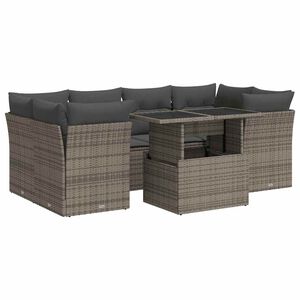 vidaXL 7 Piece Garden Sofa Set with Cushions Grey Poly Rattan