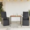 vidaXL 3 Piece Garden Bistro Set with Cushions Grey Poly Rattan