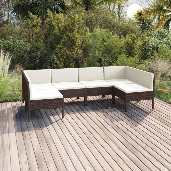 vidaXL 6 Piece Garden Lounge Set with Cushions Poly Rattan Brown