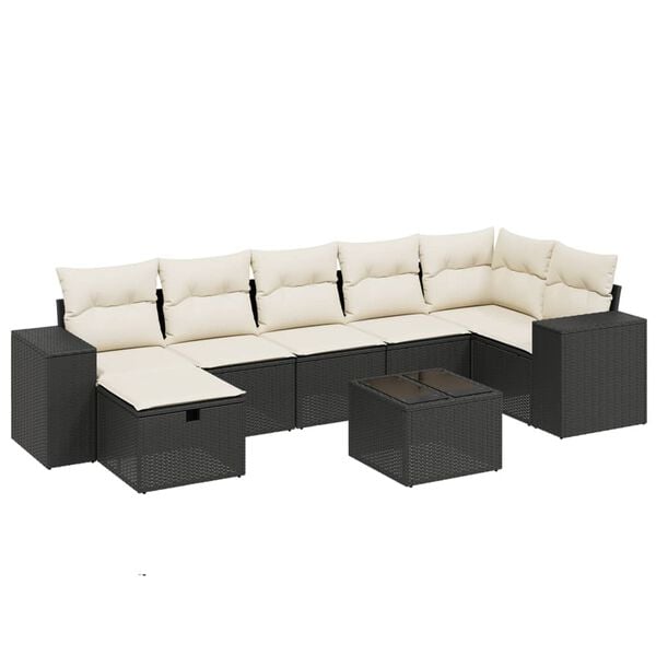 vidaXL 8 Piece Garden Sofa Set with Cushions Black Poly Rattan