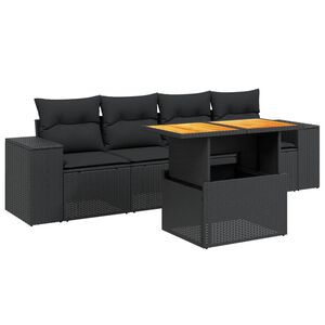 vidaXL 5 Piece Garden Sofa Set with Cushions Black Poly Rattan