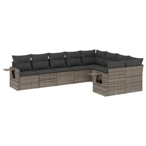 vidaXL 9 Piece Garden Sofa Set with Cushions Grey Poly Rattan
